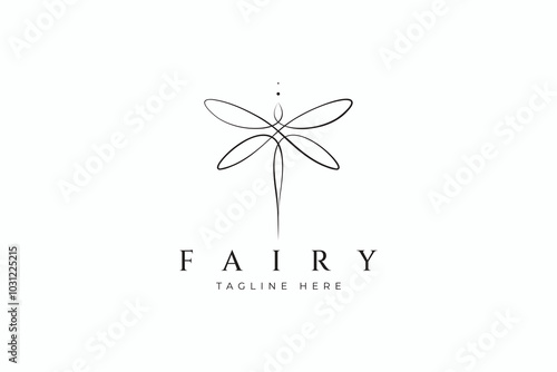 Fairy or Dragonfly Silhouette Shape Abstract Logo Beauty Fashion Jewelry Brand Identity