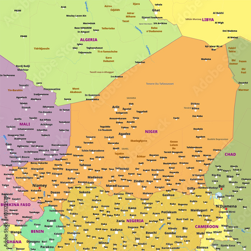 Simple political map of Niger