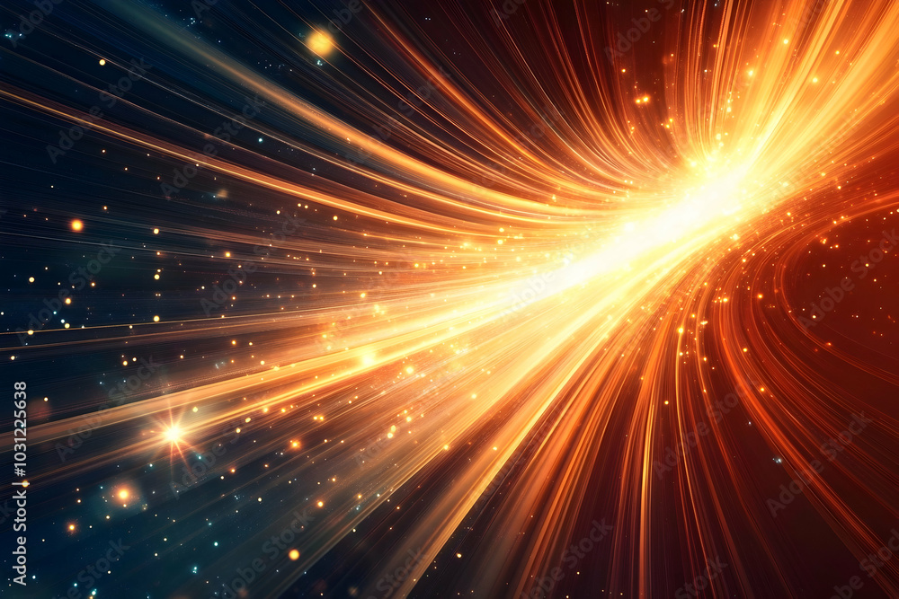 Abstract Background with Bright Orange Light Streaks and Glowing Particles Abstract Background with Bright Orange Light Streaks and Glowing Particles