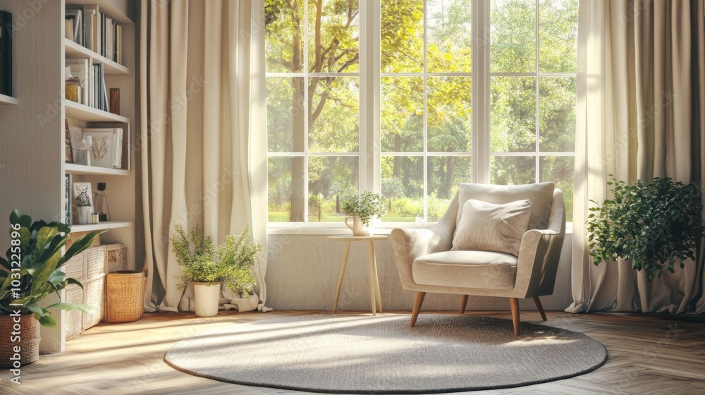 Cozy Living Room with Natural Light and Greenery Cozy Living Room with Natural Light and Greenery
