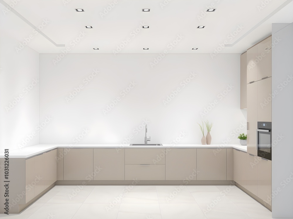 Minimalist Kitchen with Empty Wall for Art Mockup Minimalist Kitchen with Empty Wall for Art Mockup
