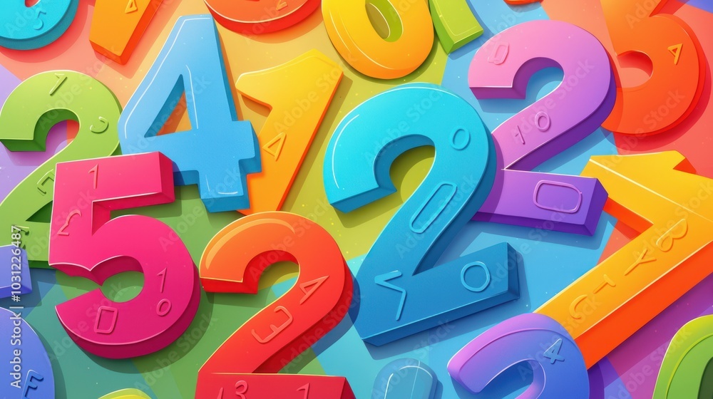 Fototapeta premium The colored numbers are arranged in shapes on a colored background. Each number is large enough to be easily seen when printed and used for children's games or educational activities