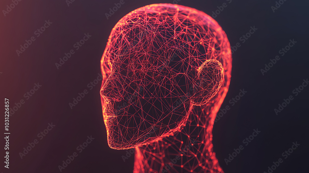 A detailed representation of a human head, crafted from interconnected lines and nodes, showcasing the fusion of art and technology against a dark background. A detailed representation of a human head, crafted from interconnected lines and nodes, showcasing the fusion of art and technology against a dark background.