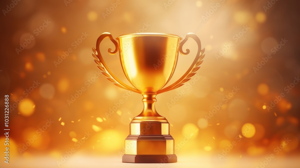 Golden trophy on a blurred sparkling background, symbolizing victory and achievement. Golden trophy on a blurred sparkling background, symbolizing victory and achievement.