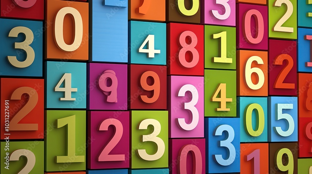 The colored numbers are arranged in shapes on a colored background. Each number is large enough to be easily seen when printed and used for children's games or educational activities The colored numbers are arranged in shapes on a colored background. Each number is large enough to be easily seen when printed and used for children's games or educational activities