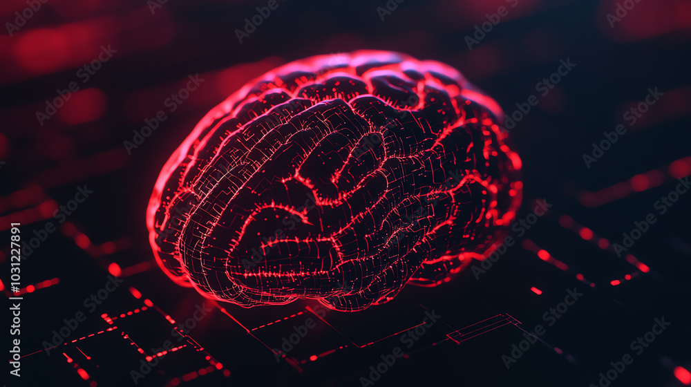 A digital representation of a human brain, illuminated in red neon lines. It sits atop a dark circuit board, symbolizing the intersection of neuroscience and technology. A digital representation of a human brain, illuminated in red neon lines. It sits atop a dark circuit board, symbolizing the intersection of neuroscience and technology.