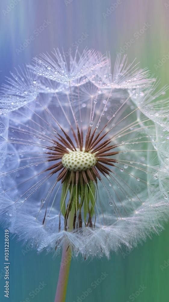 Fototapeta premium Dandelion with a green stem and white petals
