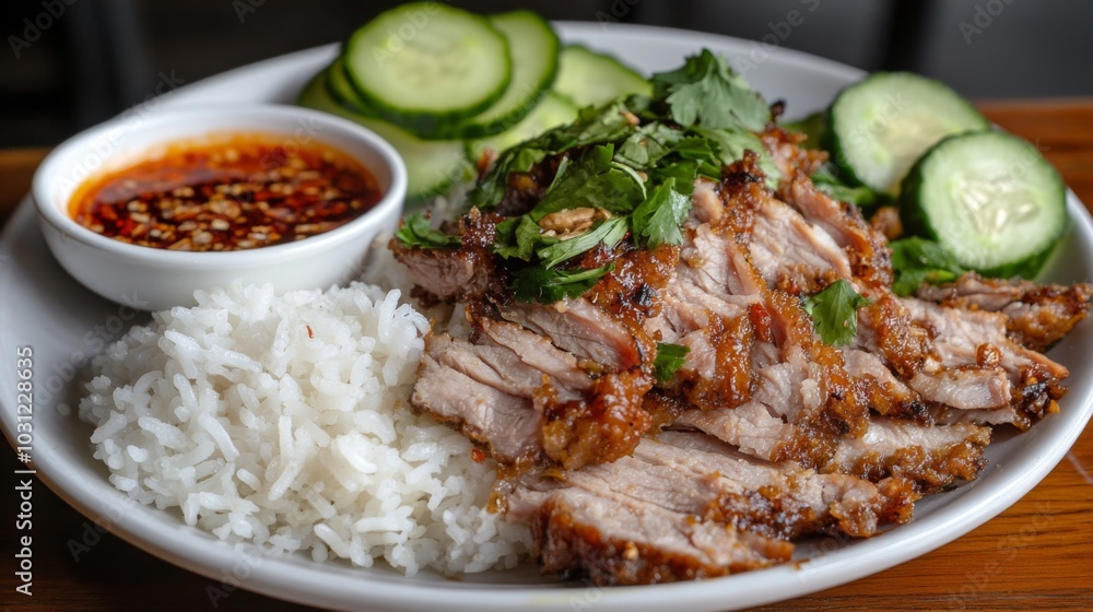 Savory Pork Dish with Fresh Cucumbers and Rice Savory Pork Dish with Fresh Cucumbers and Rice