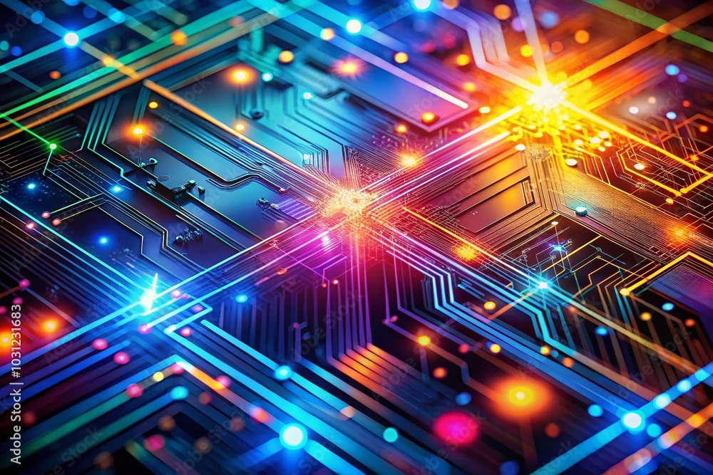 Fototapeta premium Abstract Bright Electrical Circuit in Realms of Digital Art for Modern Technology Visuals