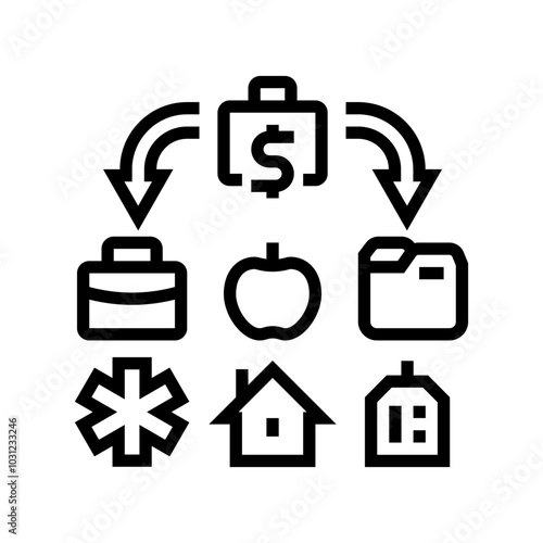 categories budget planning line icon vector. categories budget planning sign. isolated contour symbol black illustration