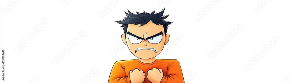 Obraz premium Angry person with clenched fists, expressive face, cartoon drawing,