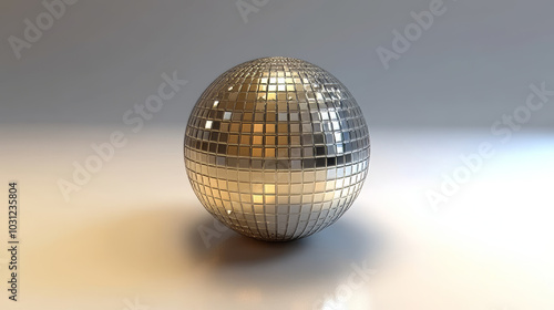 Shiny Silver and Gold Disco Ball on White Background