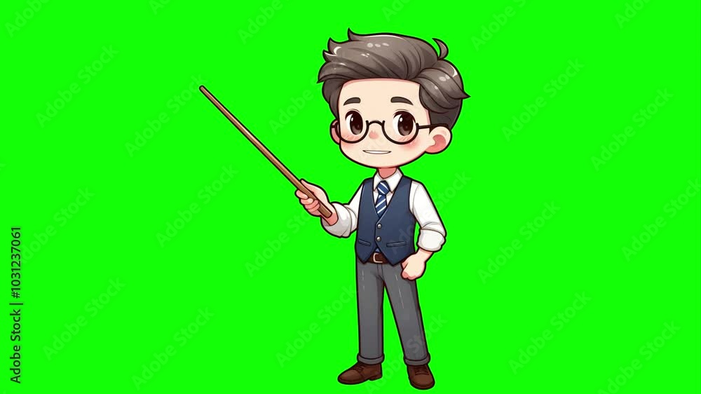Teacher Character Animation in Cartoon Style on Green Screen Teacher Character Animation in Cartoon Style on Green Screen