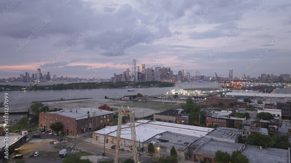 Aerial view of the New York City skyline at sunset Aerial view of the New York City skyline at sunset