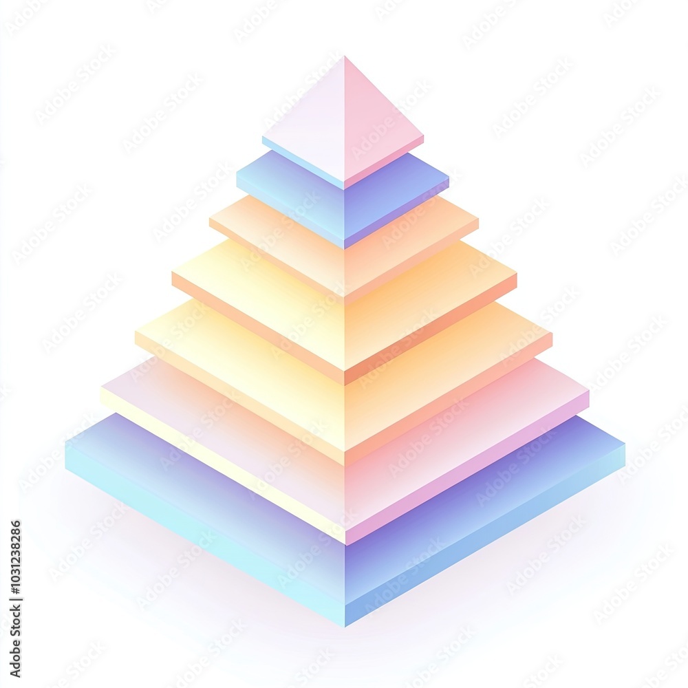 A 3D Pyramid Composed of Seven Layers in Gradient Pastel Colors A 3D Pyramid Composed of Seven Layers in Gradient Pastel Colors