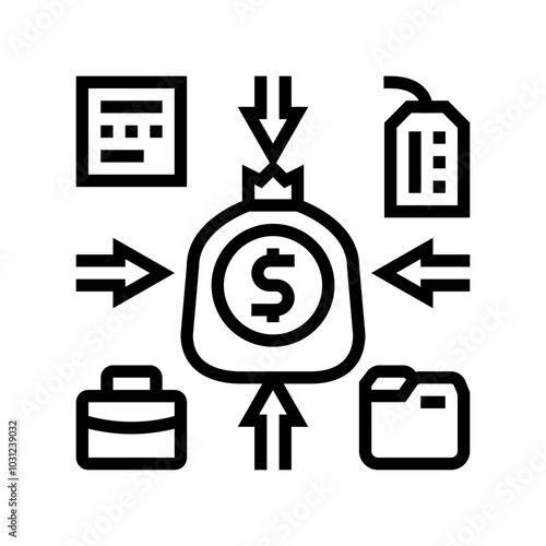 income sources budget planning line icon vector. income sources budget planning sign. isolated contour symbol black illustration