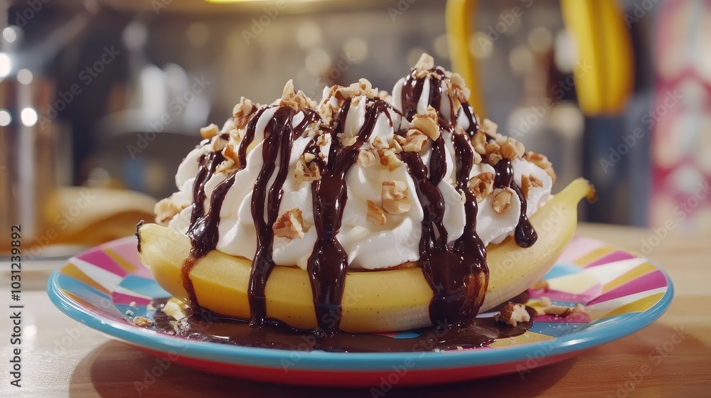 Delicious Banana Split with Chocolate and Nuts Delicious Banana Split with Chocolate and Nuts