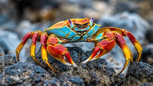 Colorful Crab on Rocky Shoreline