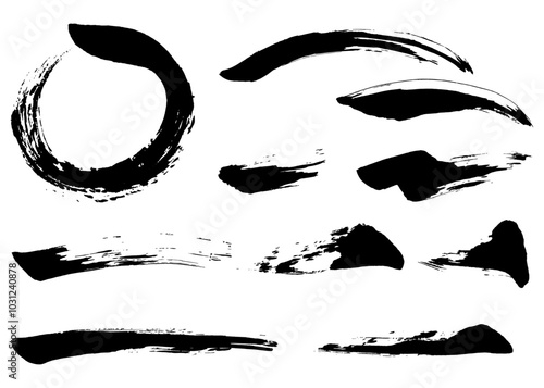 筆書きの和風素材のセット、ストローク、和風のデコレーション素材