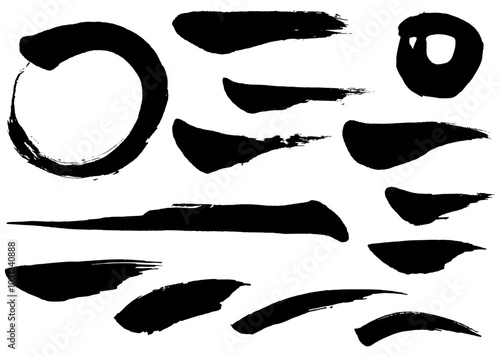 筆書きの和風素材のセット、ストローク、和風のデコレーション素材