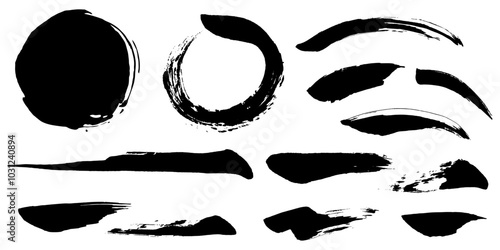 筆書きの和風素材のセット、ストローク、和風のデコレーション素材