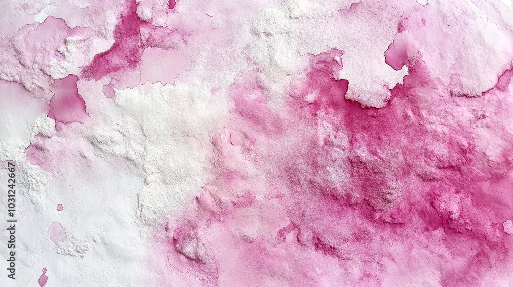 a close-up, top-down view of watercolor texture background: a single pink watercolor wash applied on textured paper a close-up, top-down view of watercolor texture background: a single pink watercolor wash applied on textured paper