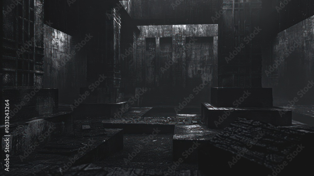Fototapeta premium An Abstract Dark Room with Geometric Shapes and a Glowing Effect