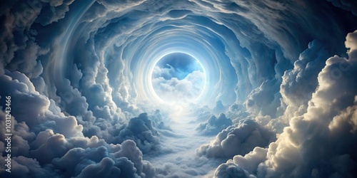 Mystical tunnel made of clouds with a portal to another dimension, mystical, tunnel, clouds, portal, another dimension, fantasy