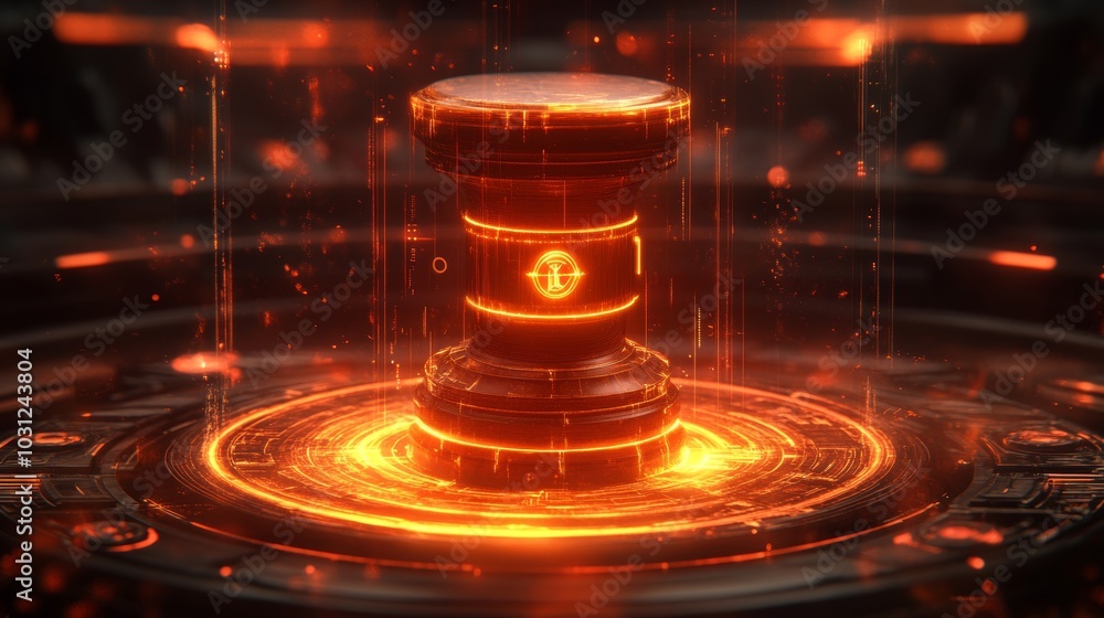 Futuristic Technology Interface with Glowing Orange Lights and Symbol Futuristic Technology Interface with Glowing Orange Lights and Symbol