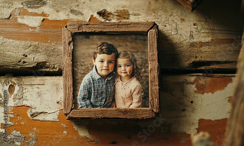 Rustic Picture Frame with Children Inside