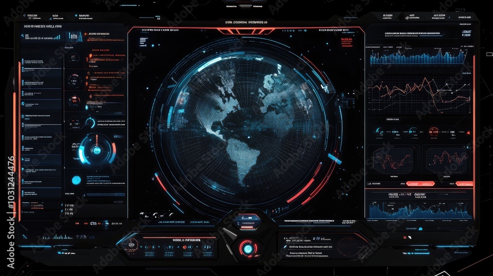 Obraz premium Futuristic Data Dashboard with World Map Display