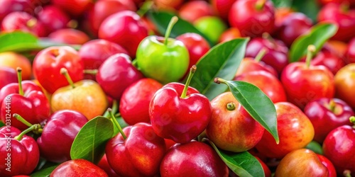 Close up of vibrant Acerola cherry fruits with high vitamin C content, Acerola, cherry, fruits, close up, vitamin C, healthy