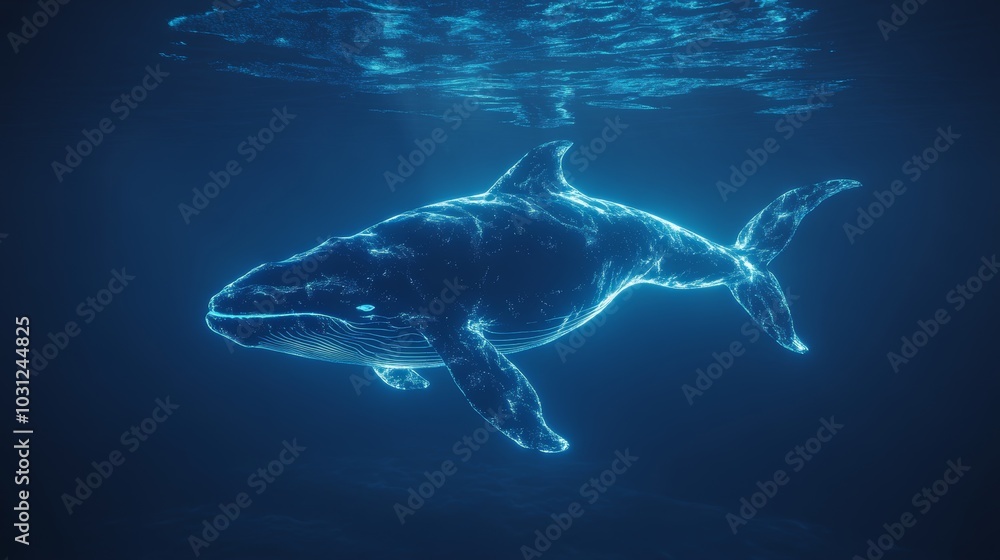 Fototapeta premium Digital Whale Underwater 3D Rendering Abstract Concept