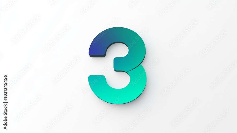 3D Number Three Blue Green Gradient White Background 3D Number Three Blue Green Gradient White Background