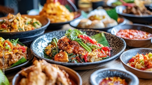 Wallpaper Mural A table full of delicious Indonesian dishes with a variety of spices and sauces. Torontodigital.ca