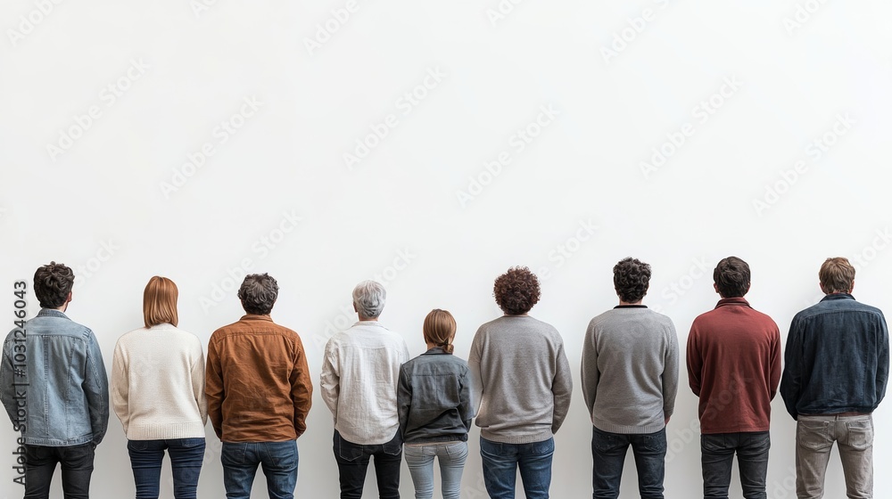 Fototapeta premium Diverse Group of People Looking at a Blank Wall Back View