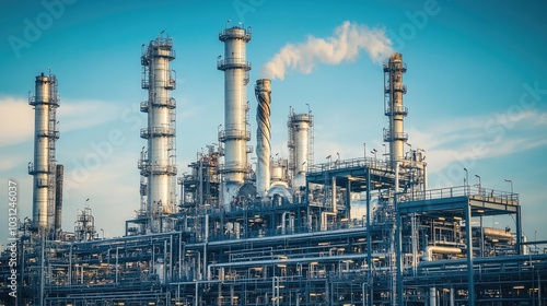 Wallpaper Mural Industrial Plant with Smoke Stacks Against Blue Sky Torontodigital.ca