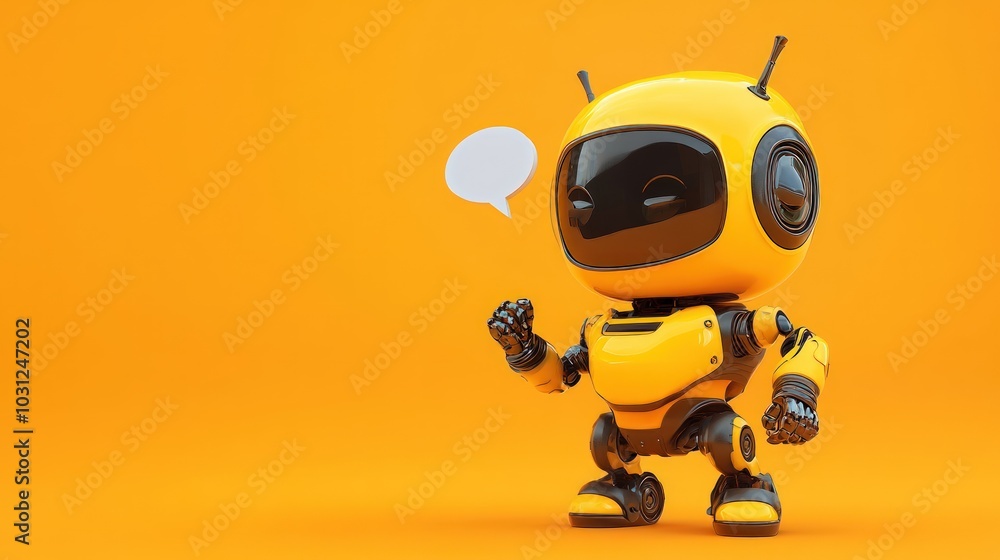 A friendly yellow robot with a speech bubble. A friendly yellow robot with a speech bubble.