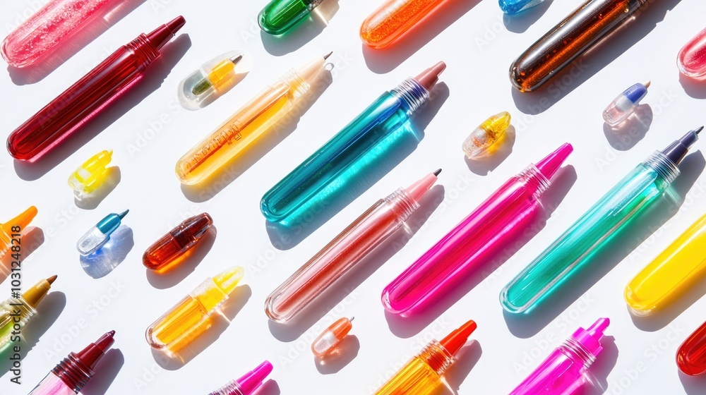 Colorful Arrangement of Art Supplies on White Background Colorful Arrangement of Art Supplies on White Background