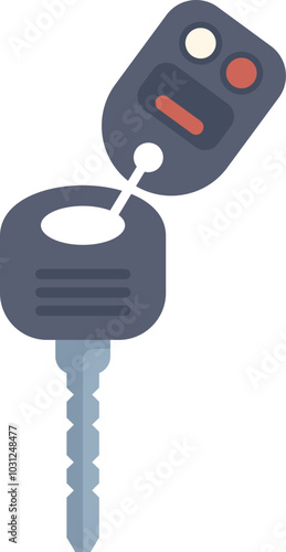 This vector illustration shows a car key with remote control fob hanging, representing concepts such as security and access
