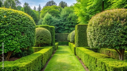 Bush hedge garden with lush green foliage, leaves, and natural outdoor setting, bush, hedge, garden, plant, foliage, leaves