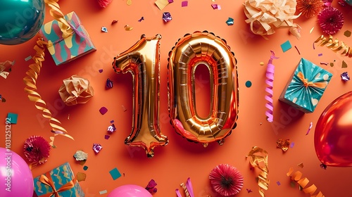 Gold Balloons and Decorations for a 10th Birthday Party