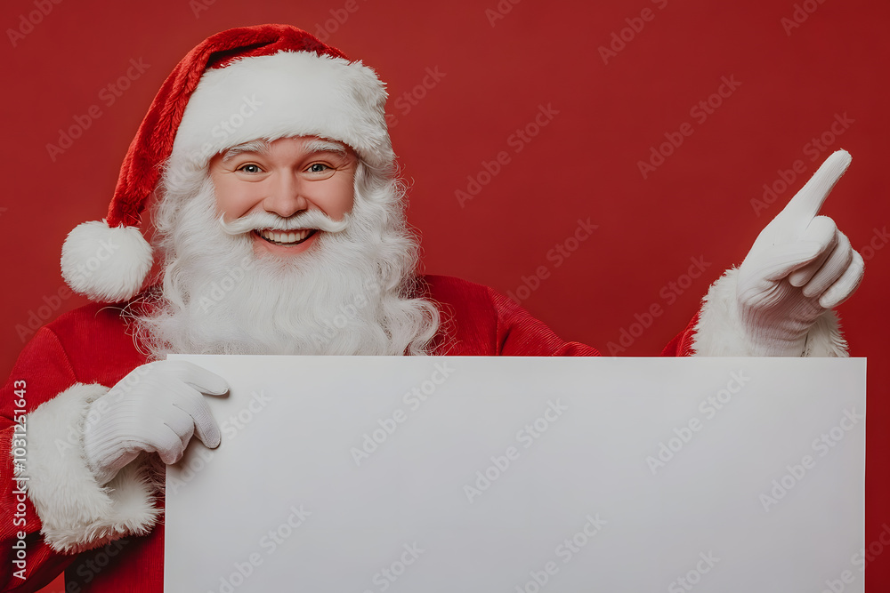 Naklejka premium Christmas or holiday card with Santa Claus Holding a Blank White Sign