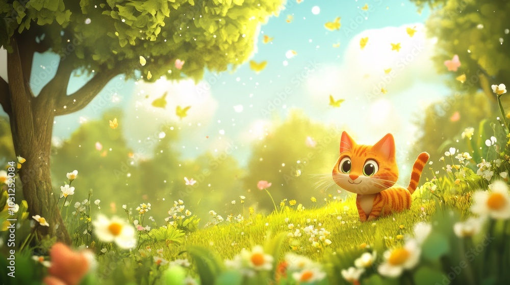 Playful Kitty in a Whimsical Meadow Playful Kitty in a Whimsical Meadow
