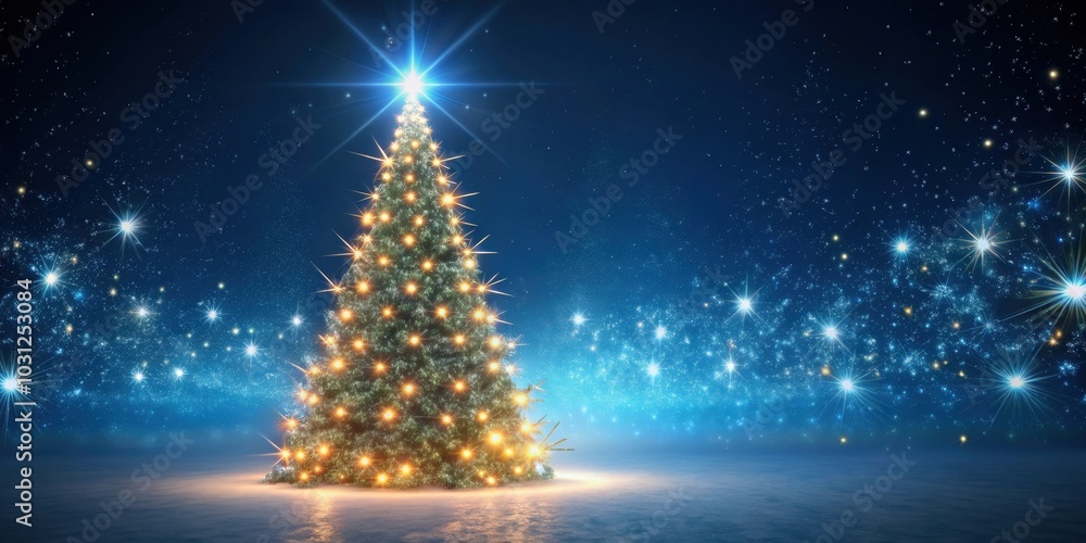 Sparkling Christmas tree shining in the night , festive, holiday, season, decoration, ornament, lights, glowing, winter Sparkling Christmas tree shining in the night , festive, holiday, season, decoration, ornament, lights, glowing, winter