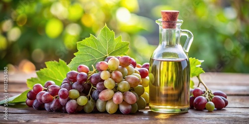 Fresh grape and grape seed oil in glass bottle, grape, seed, oil, glass, bottle, fresh, organic, healthy, natural