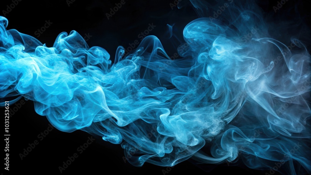 Light blue smoke billowing against a dark black background, smoke, light blue, abstract, ethereal, texture, isolated, flowing, gentle Light blue smoke billowing against a dark black background, smoke, light blue, abstract, ethereal, texture, isolated, flowing, gentle