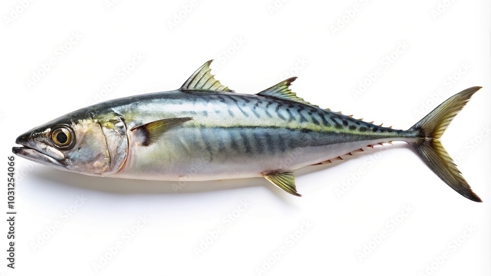 Long shot of Japanese Spanish mackerel isolated on a white background Long shot of Japanese Spanish mackerel isolated on a white background