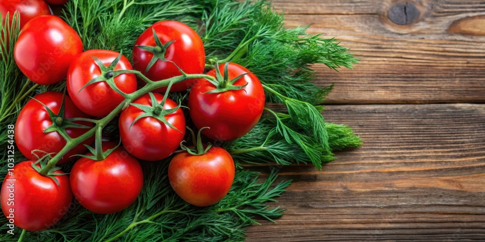 Fresh red ripe tomatoes on dill sprigs, summer, harvest, vegetables, food, organic, agriculture, healthy, cooking Fresh red ripe tomatoes on dill sprigs, summer, harvest, vegetables, food, organic, agriculture, healthy, cooking
