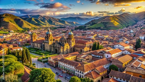 Aerial View of Cusco's Historic Architecture and Scenic Landscape